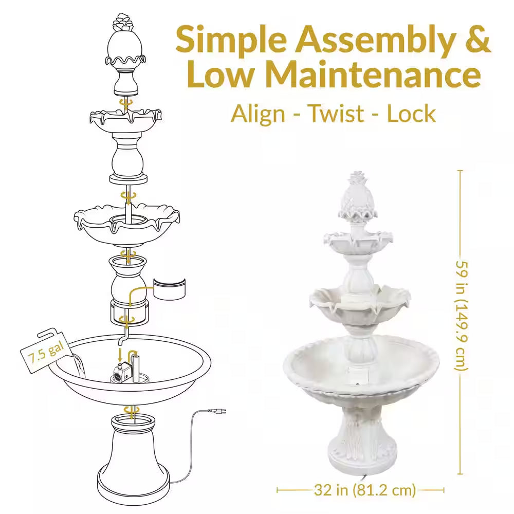 59 In. 3-Tier Welcome Outdoor Water Fountain