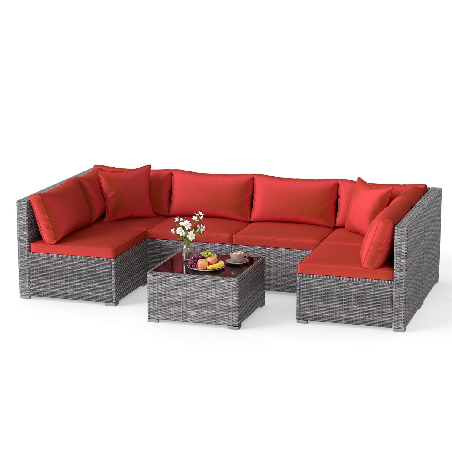 7-Piece Patio Conversation Set with Glass Table & Cushions