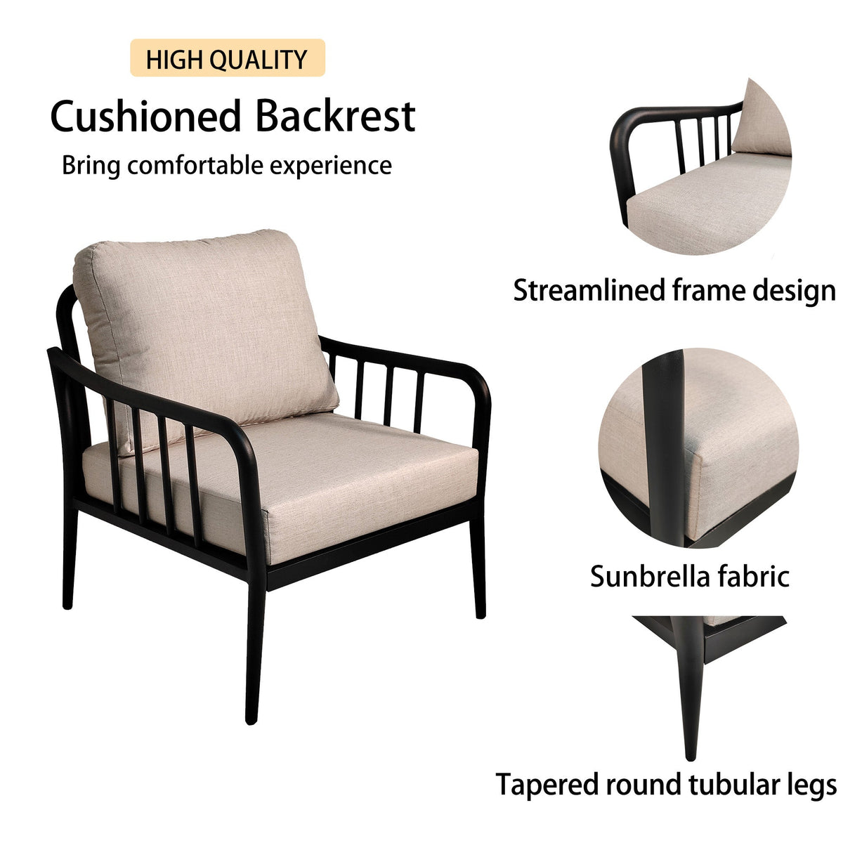 5PC Outdoor Aluminum Patio Furniture Modern Chat Sofa Conversation Set