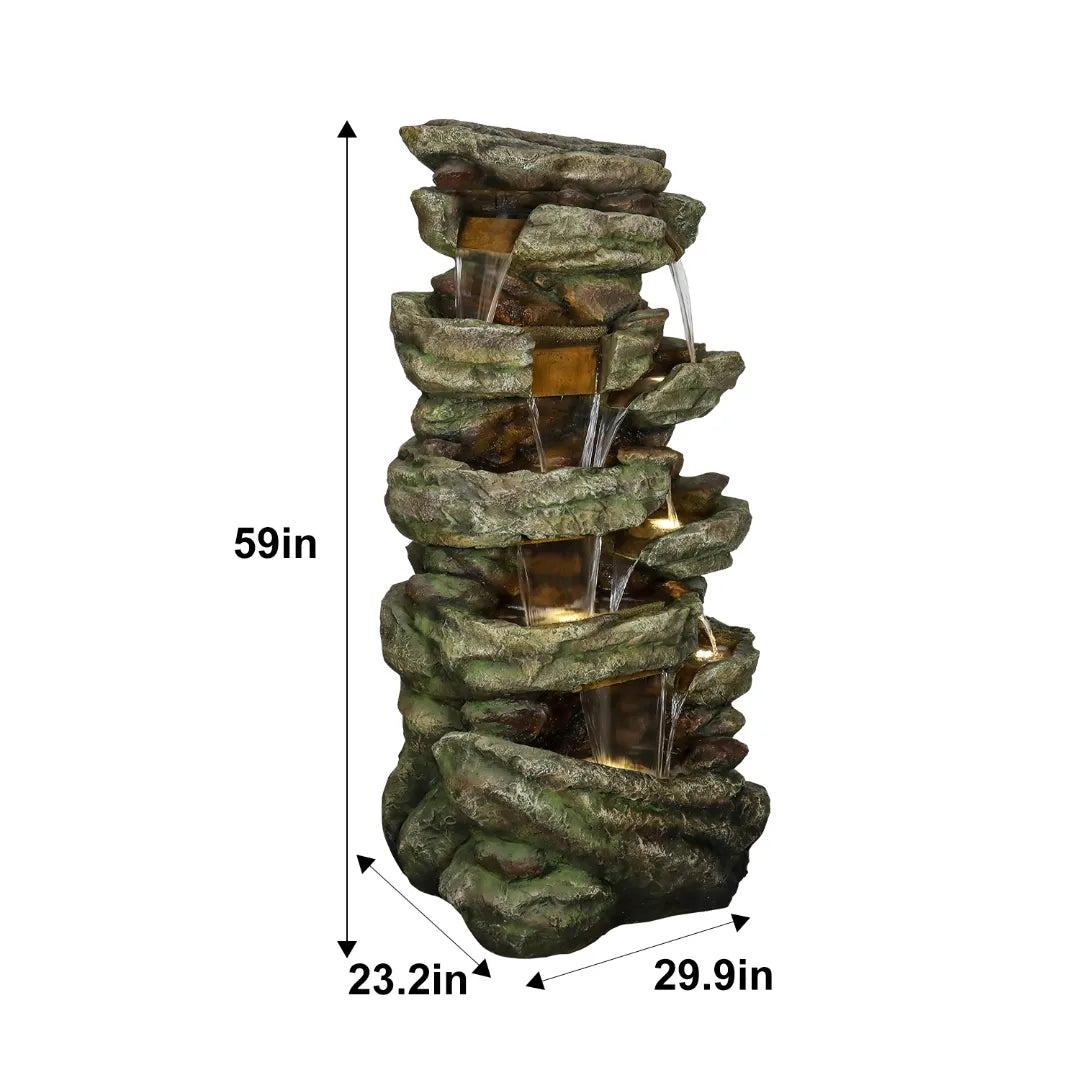 Resin Stacked Stone Rock Waterfall Outdoor Fountain with LED