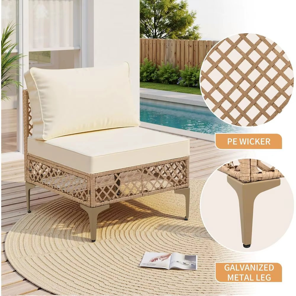 7-Piece Outdoor Wicker Sectional Patio Furniture Set with Cushions and Glass Coffee Table for Backyard, Poolside, Porch (Yellow/