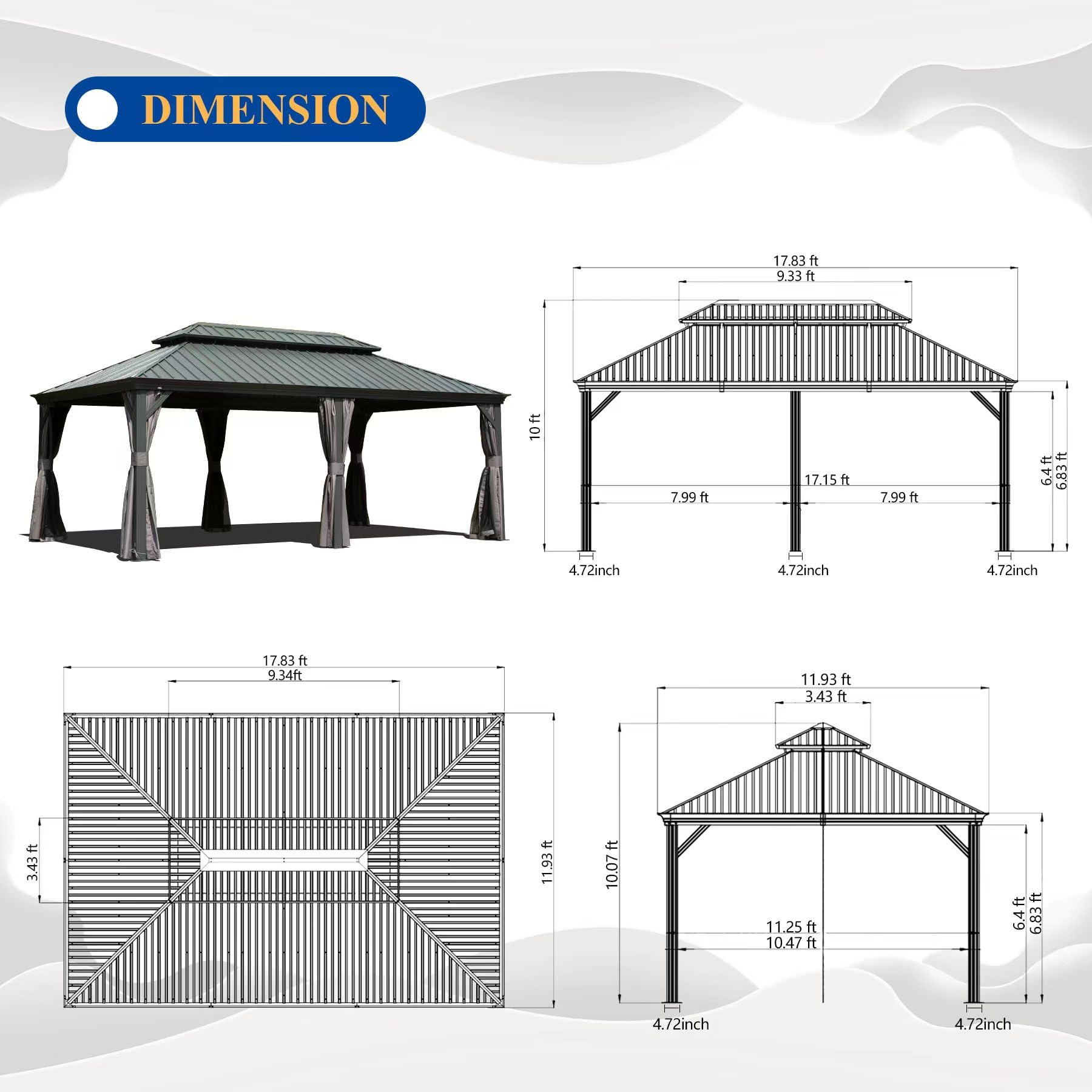 12' X 18' Hardtop Gazebo Outdoor Metal Gazebo