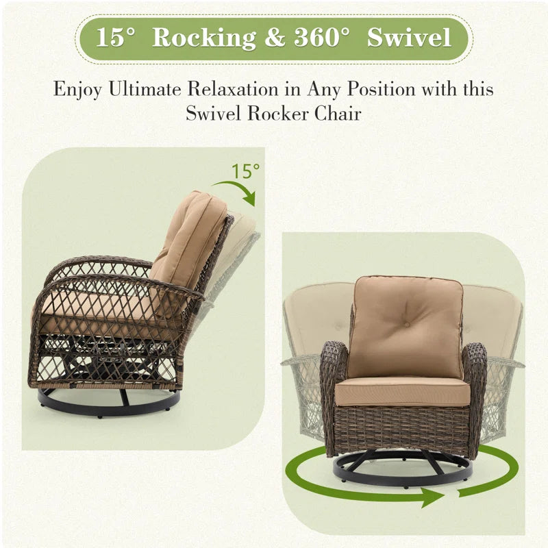 5-Piece Outdoor Patio Furniture Set with Swivel Rocking Chairs, Ottomans and Glass Coffee Table