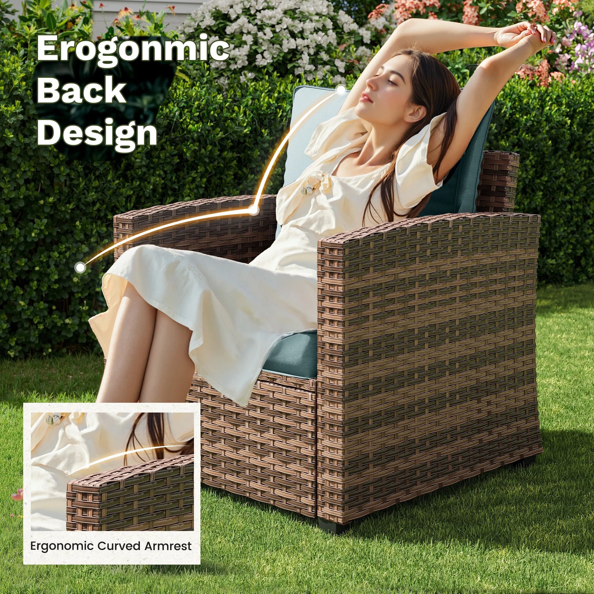 Patio Furniture Set with 44" Fire Pit Table, 6 Pieces Outdoor Sectional Conversation Sets, All-Weather Wicker Rattan Sofa Ottoman with 4" Thick Cushion for Garden Backyard Deck, Light Blue