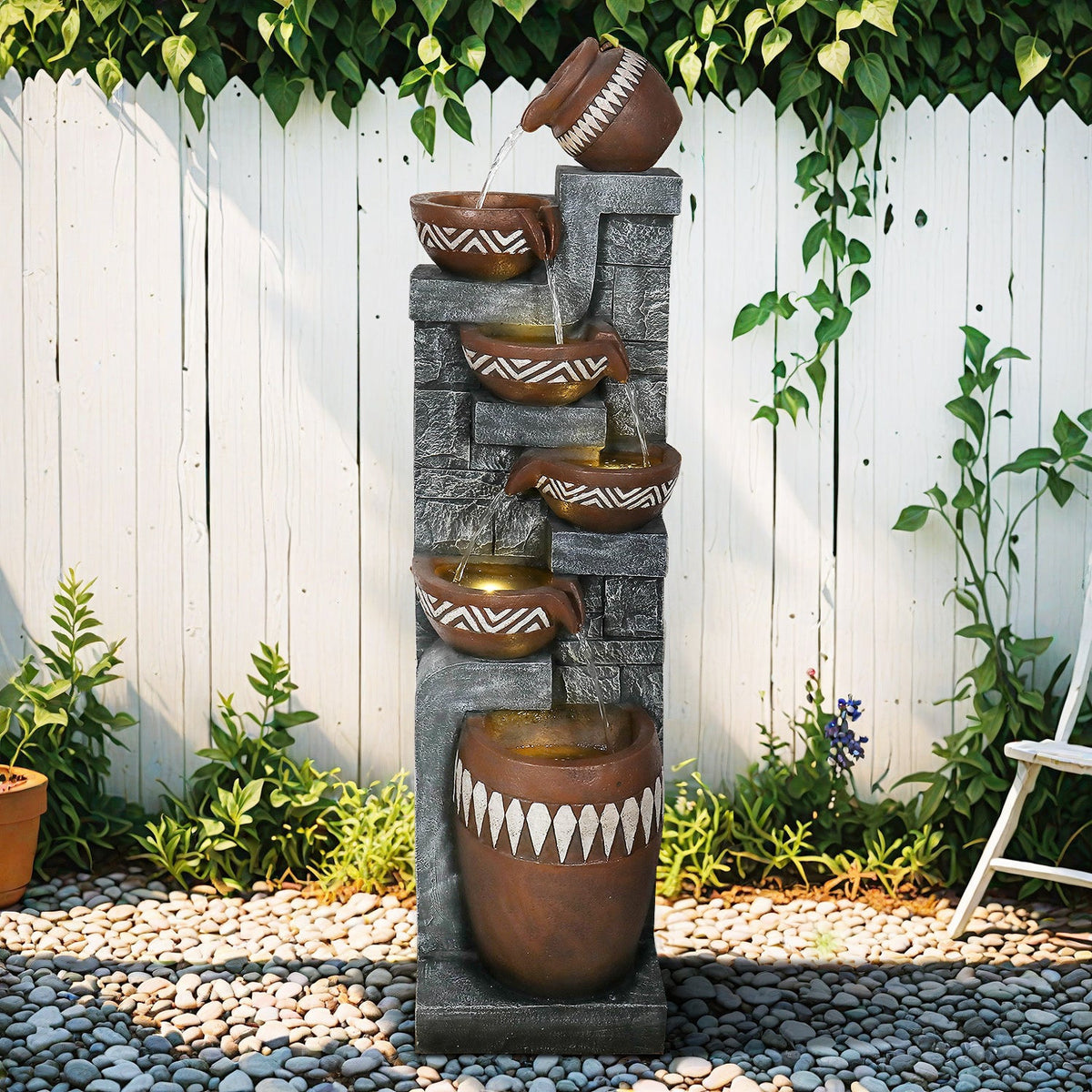 Resin Bohemian 6 Tier Tall Outdoor Water Fountain with LED