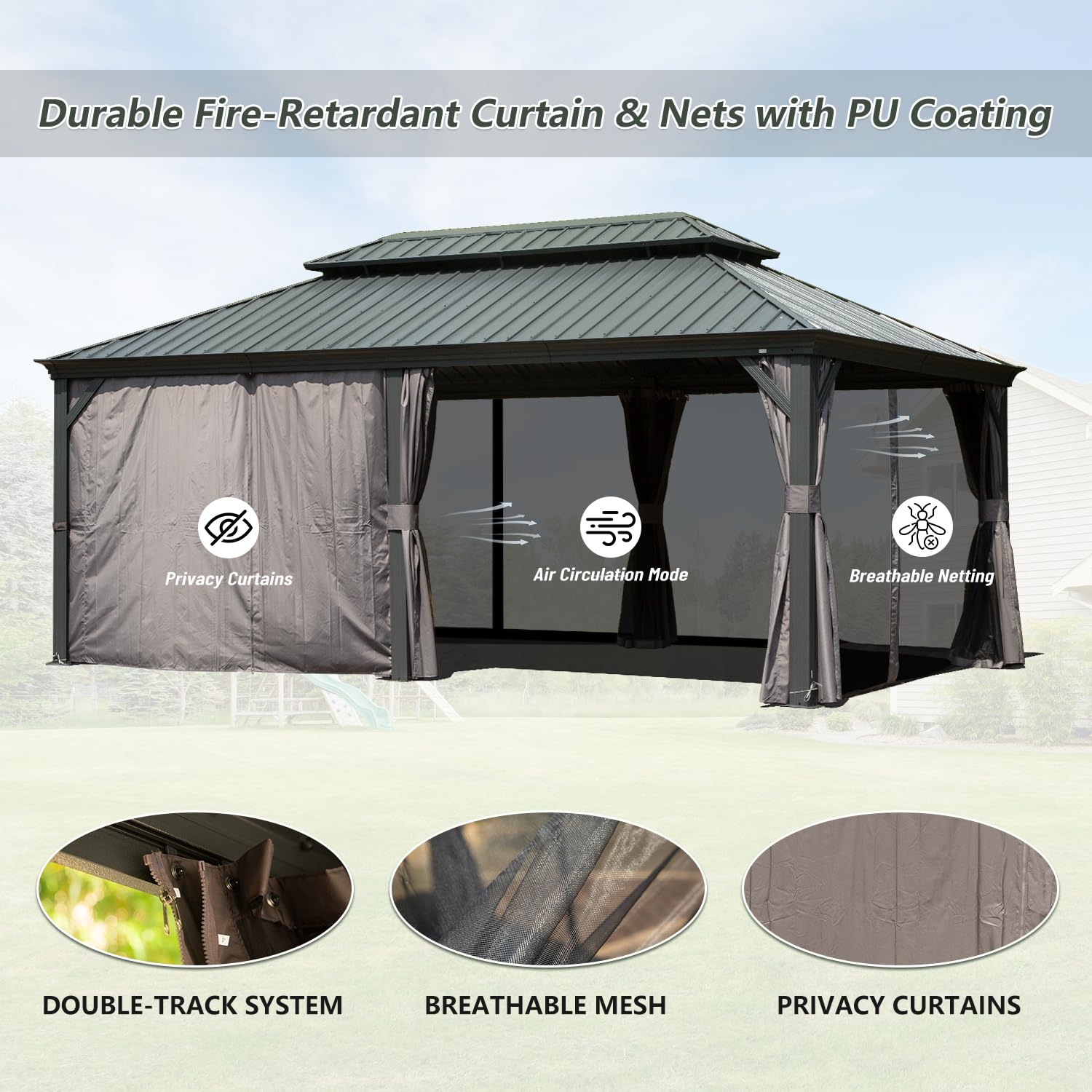 12' X 18' Hardtop Gazebo Outdoor Metal Gazebo