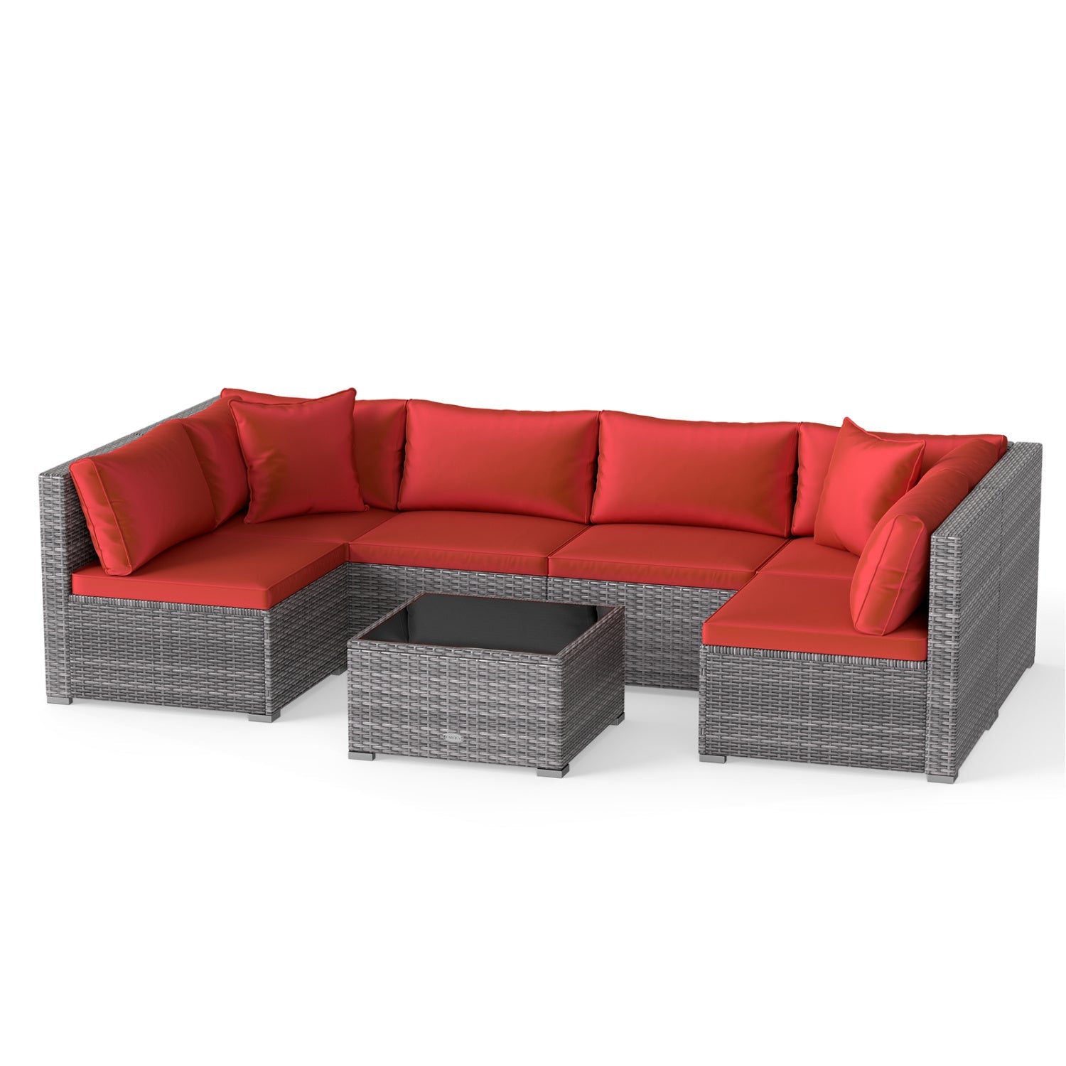 7-Piece Patio Conversation Set with Glass Table & Cushions