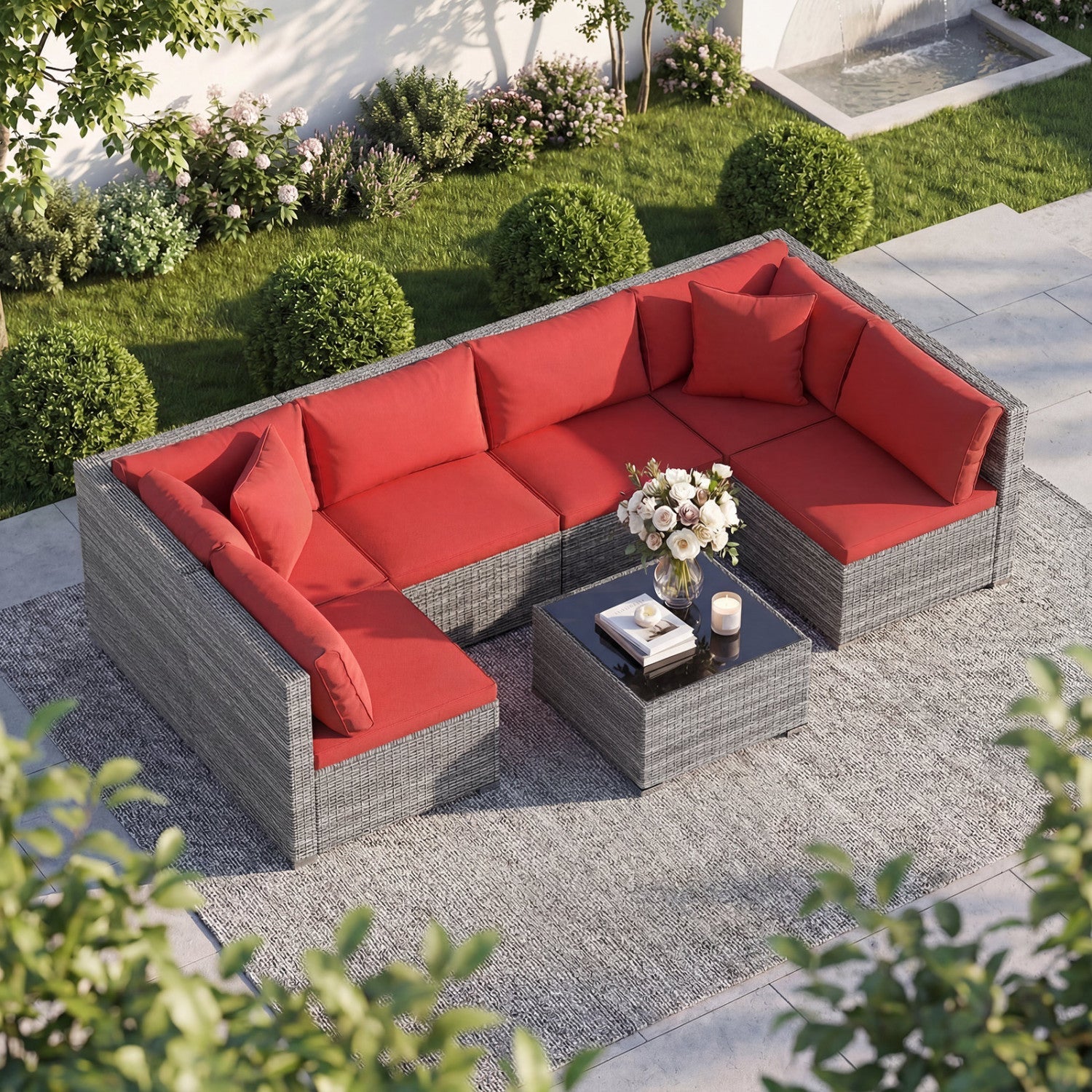 7-Piece Patio Conversation Set with Glass Table & Cushions