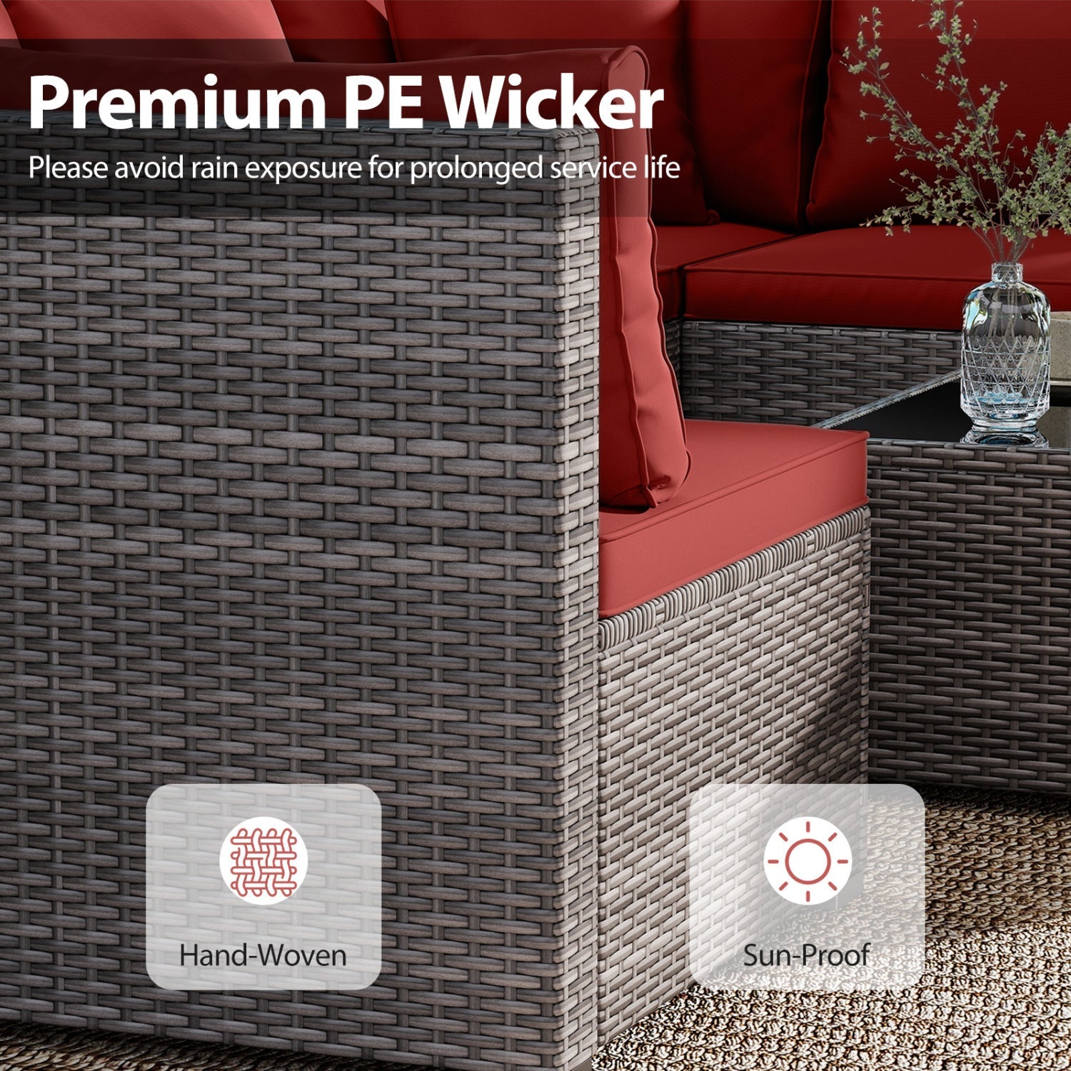 7-Piece Patio Conversation Set with Glass Table & Cushions