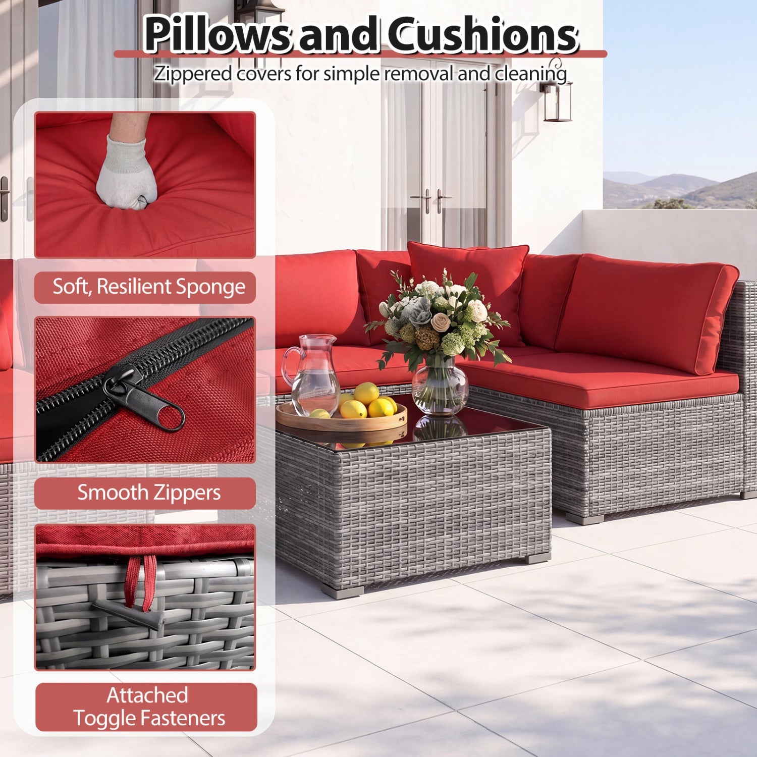 7-Piece Patio Conversation Set with Glass Table & Cushions