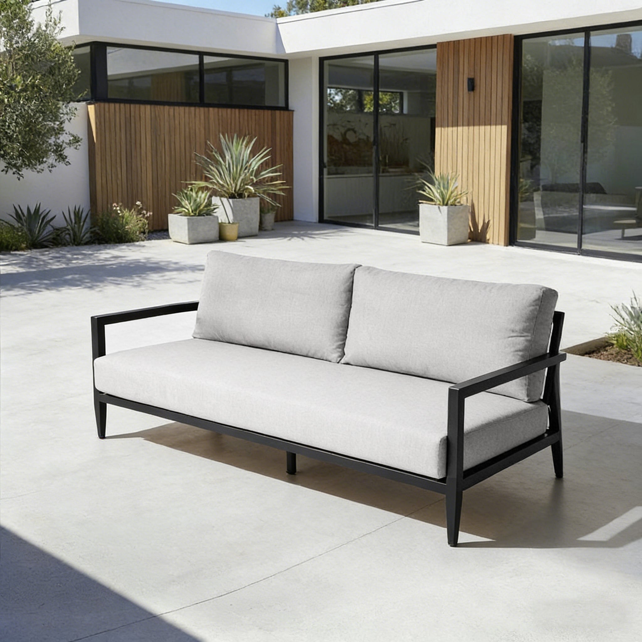 Modern Outdoor Fully Weld Bench Seat Sofa in Ember