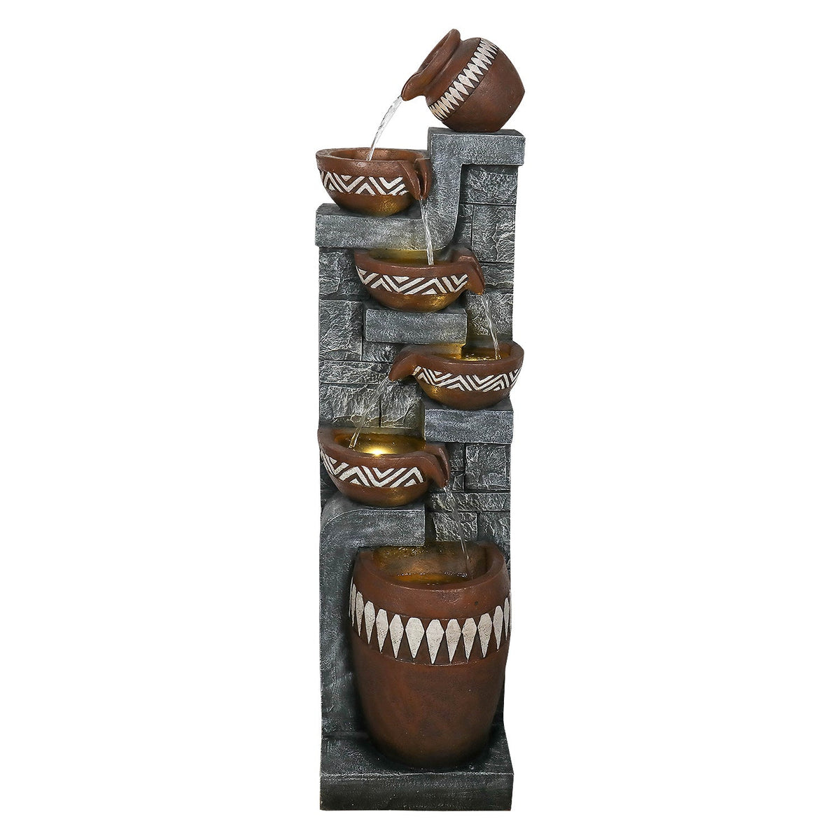 Resin Bohemian 6 Tier Tall Outdoor Water Fountain with LED