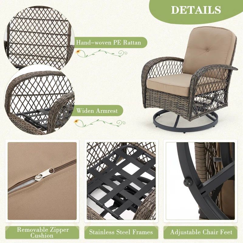 5-Piece Outdoor Patio Furniture Set with Swivel Rocking Chairs, Ottomans and Glass Coffee Table